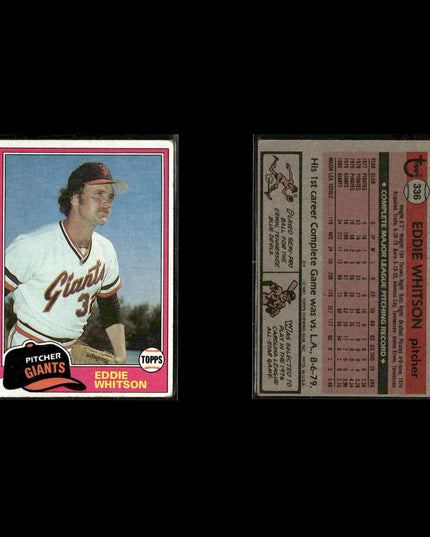 San Francisco Giants 1981 Topps Baseball 51-Card Lot Topps VG