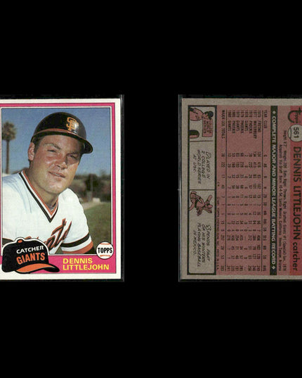 San Francisco Giants 1981 Topps Baseball 51-Card Lot Topps VG