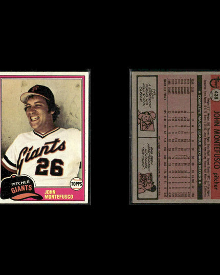 San Francisco Giants 1981 Topps Baseball 51-Card Lot Topps VG