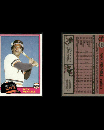 San Francisco Giants 1981 Topps Baseball 51-Card Lot Topps VG