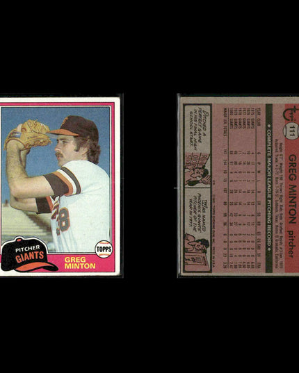 San Francisco Giants 1981 Topps Baseball 51-Card Lot Topps VG
