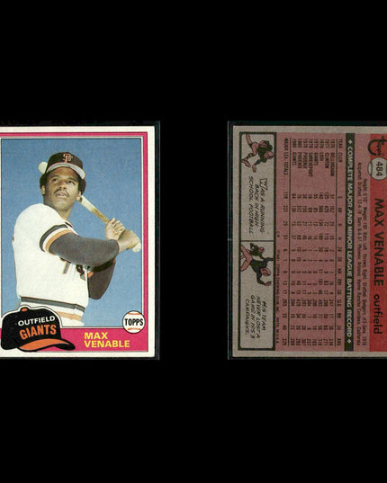 San Francisco Giants 1981 Topps Baseball 51-Card Lot Topps VG