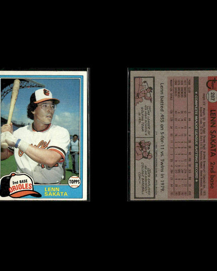 Baltimore Orioles 1981 Topps Baseball 31-Card Lot Topps VG