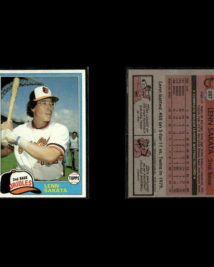 Baltimore Orioles 1981 Topps Baseball 31-Card Lot Topps VG