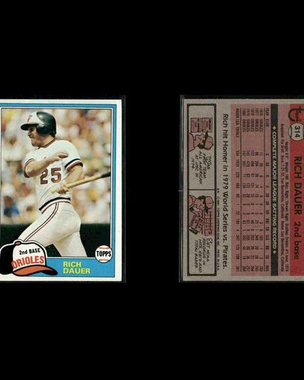 Baltimore Orioles 1981 Topps Baseball 31-Card Lot Topps VG