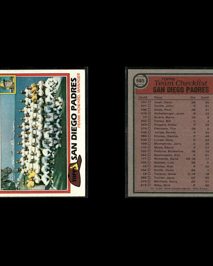 San Diego Padres 1981 Topps Baseball 42-Card Lot Topps VG