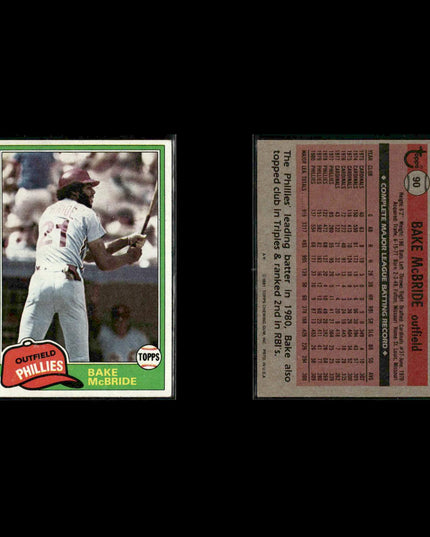 Philadelphia Phillies 1981 Topps Baseball 60-Card Lot Topps VG