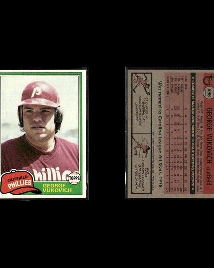 Philadelphia Phillies 1981 Topps Baseball 60-Card Lot Topps VG
