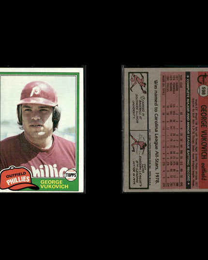Philadelphia Phillies 1981 Topps Baseball 60-Card Lot Topps VG