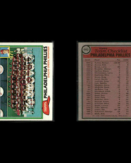 Philadelphia Phillies 1981 Topps Baseball 60-Card Lot Topps VG