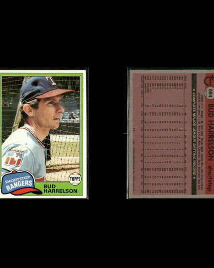 Texas Rangers 1981 Topps Baseball 53-Card Lot Topps VG