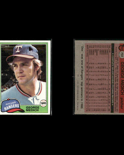 Texas Rangers 1981 Topps Baseball 53-Card Lot Topps VG