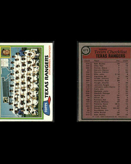 Texas Rangers 1981 Topps Baseball 53-Card Lot Topps VG