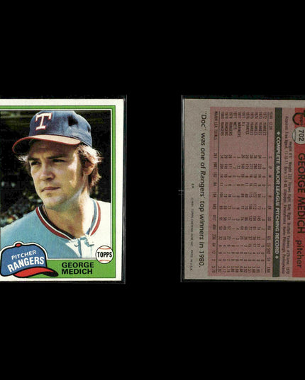 Texas Rangers 1981 Topps Baseball 53-Card Lot Topps VG