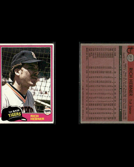 Detroit Tigers 1981 Topps Baseball 53-Card Lot Topps VG