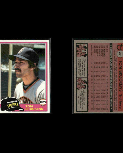 Detroit Tigers 1981 Topps Baseball 53-Card Lot Topps VG