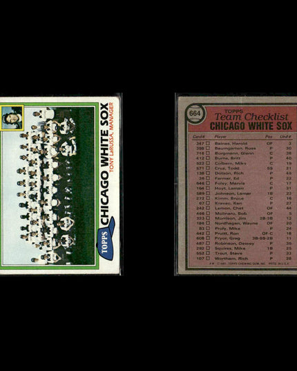 Chicago White Sox 1981 Topps Baseball 36-Card Lot Topps VG