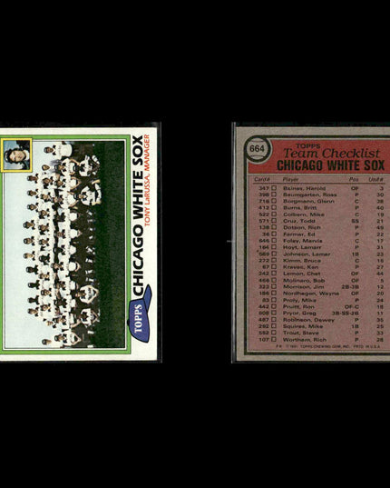Chicago White Sox 1981 Topps Baseball 36-Card Lot Topps VG