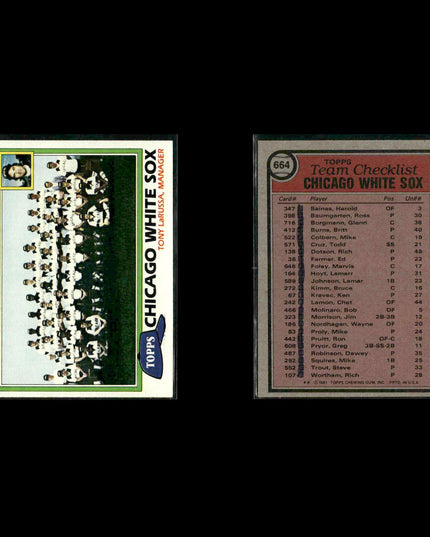 Chicago White Sox 1981 Topps Baseball 36-Card Lot Topps VG