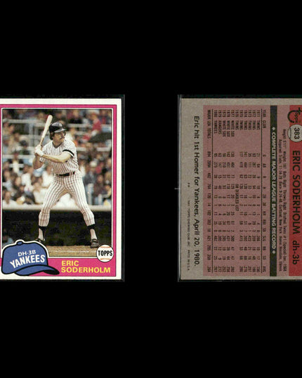 New York Yankees 1981 Topps Baseball 38-Card Lot Topps VG