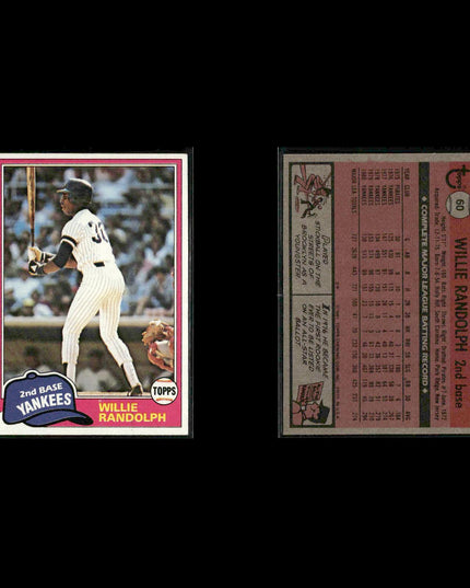New York Yankees 1981 Topps Baseball 38-Card Lot Topps VG