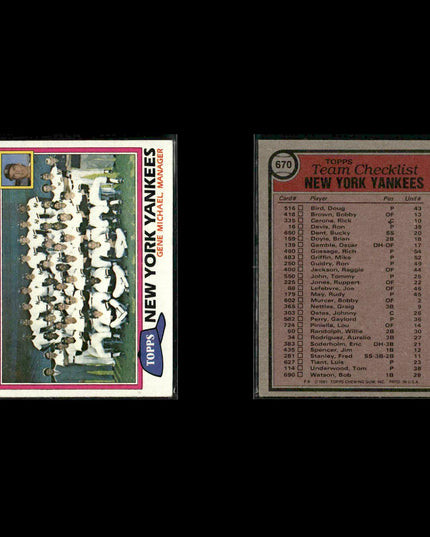 New York Yankees 1981 Topps Baseball 38-Card Lot Topps VG