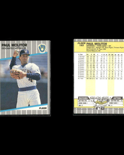 Paul Molitor Milwaukee Brewers Baseball 11-Card Lot Topps EX