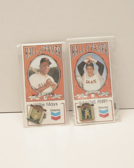 Willie Mays & Gaylord Perry Hall of Fame Pin Set Chevron Giants Promo Sealed Lot