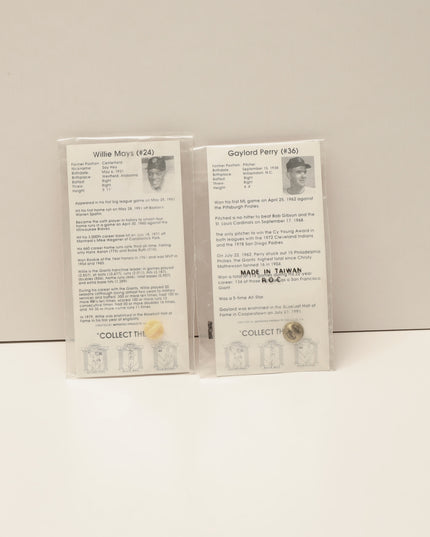 Willie Mays & Gaylord Perry Hall of Fame Pin Set Chevron Giants Promo Sealed Lot