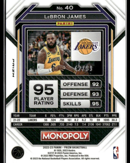 LeBron James #40 2022-23 Panini Prizm Monopoly Red #/99 Los Angeles Lakers