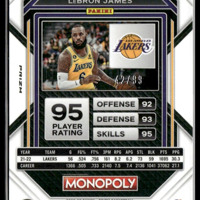 LeBron James #40 2022-23 Panini Prizm Monopoly Red #/99 Los Angeles Lakers
