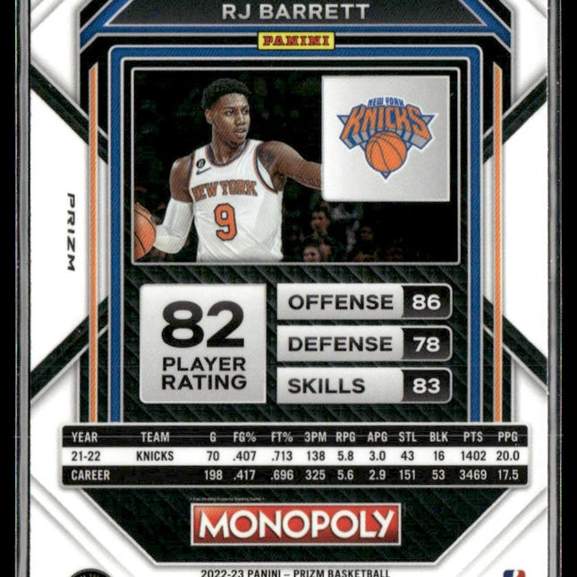 RJ Barrett #59 2022-23 Panini Prizm Monopoly Free Parking New York Knicks