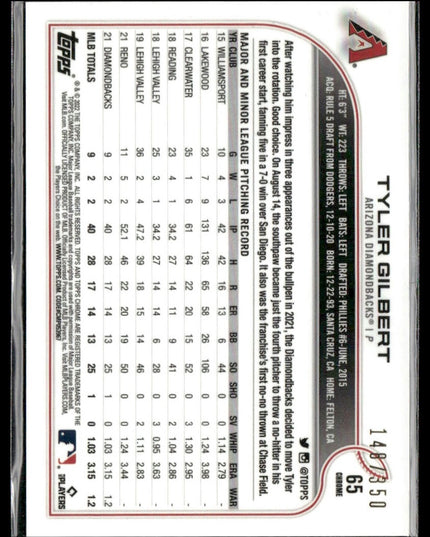 Tyler Gilbert #65 2022 Topps Chrome Magenta Speckle Refractor #/350 Diamondbacks