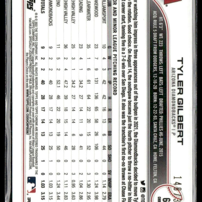 Tyler Gilbert #65 2022 Topps Chrome Magenta Speckle Refractor #/350 Diamondbacks