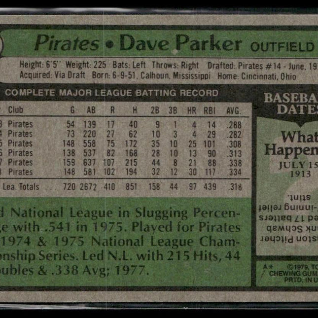 Dave Parker #430 1979 Topps Pittsburgh Pirates
