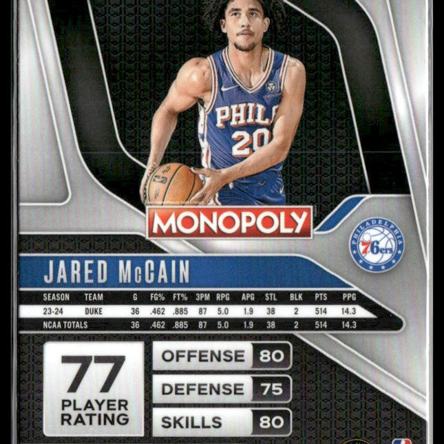 Jared McCain Rookie #3 2024-25 Panini Prizm Monopoly Red Philadelphia 76ers