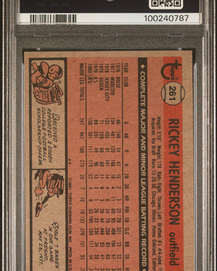 Rickey Henderson #261 1981 Topps Oakland Athletics PSA 5