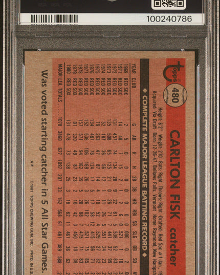 Carlton Fisk #480 1981 Topps Boston Red Sox PSA 7