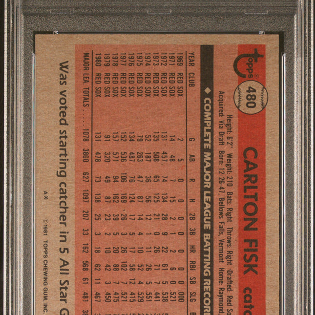 Carlton Fisk #480 1981 Topps Boston Red Sox PSA 7