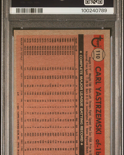 Carl Yastrzemski #110 1981 Topps Boston Red Sox PSA 6