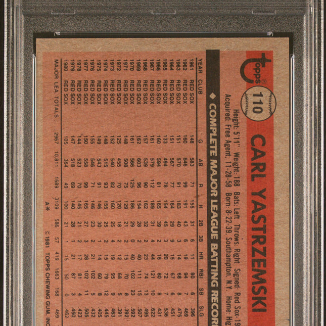 Carl Yastrzemski #110 1981 Topps Boston Red Sox PSA 6