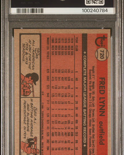 Fred Lynn #720 1981 Topps Boston Red Sox PSA 6