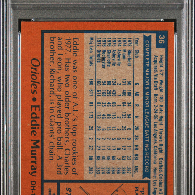Eddie Murray #36 1978 Topps Baltimore Orioles PSA 4