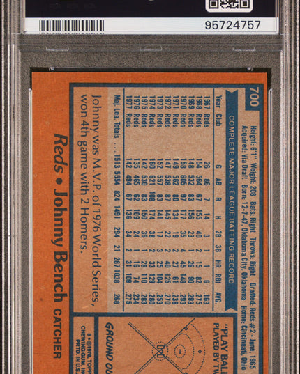 Johnny Bench #700 1978 Topps Cincinnati Reds PSA 7