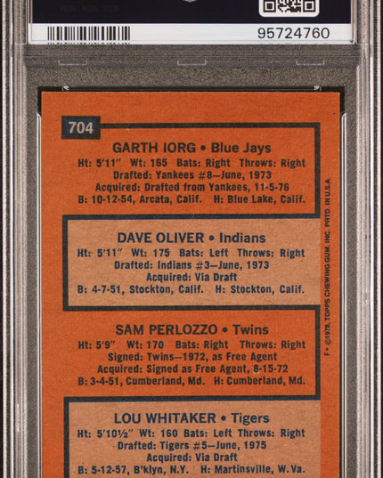 Rookie 2nd Basemen #704 1978 Topps Detroit Tigers PSA 6