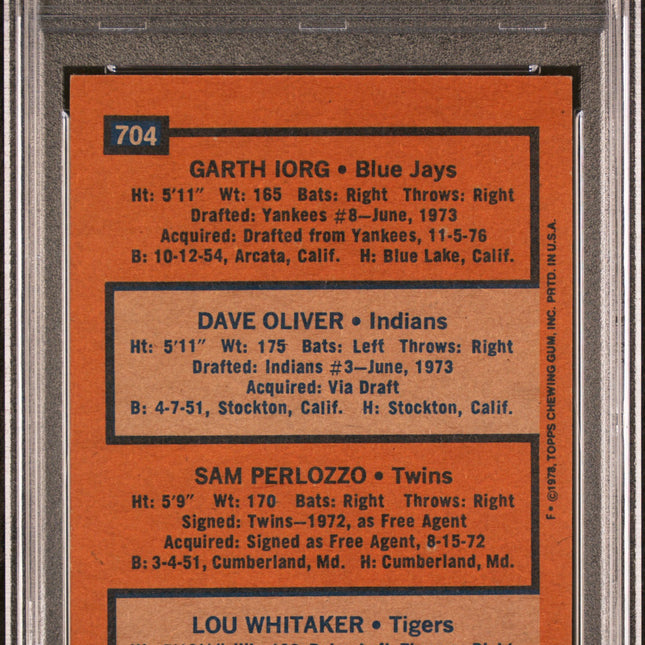 Rookie 2nd Basemen #704 1978 Topps Detroit Tigers PSA 6