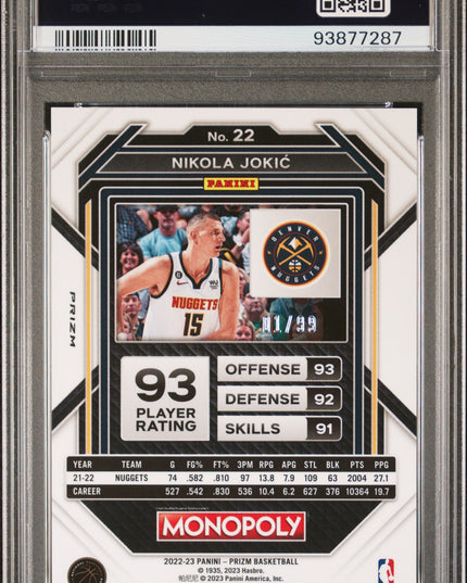 Nikola Jokic #22 2022 Panini Prizm Monopoly Red Prizm Denver Nuggets PSA 8