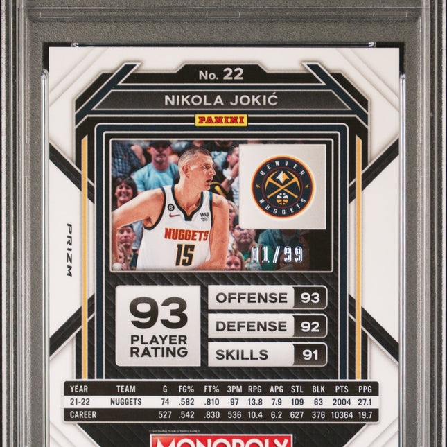 Nikola Jokic #22 2022 Panini Prizm Monopoly Red Prizm Denver Nuggets PSA 8