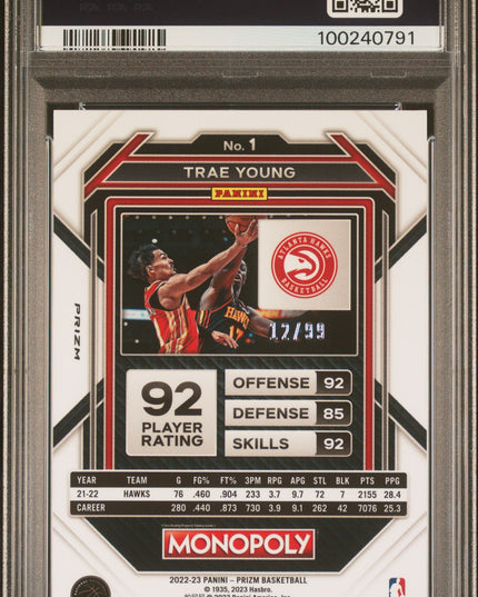 Trae Young #1 2022 Panini Prizm Monopoly Red Prizm Atlanta Hawks PSA 8