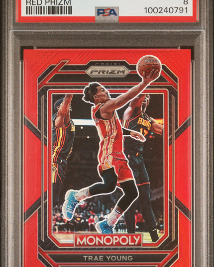 Trae Young #1 2022 Panini Prizm Monopoly Red Prizm Atlanta Hawks PSA 8